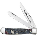Case U.S. Veteran Gift Set Embellished Smooth Natural Bone with Blue and Red Color Wash Trapper (In Velvet Box) 16300