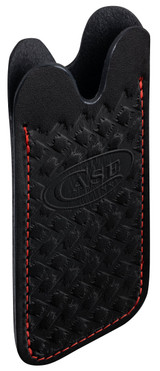 CASE GENUINE BLACK LEATHER KNIFE SLIP WITH HERRINGBONE DESIGN AND RED STITCHING