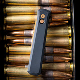 Pro-Tech Godfather Automatic Knife – 4" Tan PVD 154CM Blade, Black Handle, Matching Tan Hardware, Plain Edge, Deep Carry Clip 921-TAN