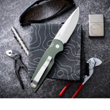 Protech Tactical Response 3 Automatic Folder - Green aluminum handle with grooves, Stonewash 154-CM blade, mosaic pin button, satin hardware, polished clip