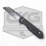 HERETIC KNIVES CUSTOM JINN MANUAL WITH POLISHED VEGAS FORGE VINES AND ROSES, CARBON FIBER CHASSIS AND FLAMED TITANIUM CLIP SN 12 BSTX26006