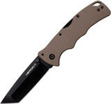 COLD STEEL VERDICT / 3" TANTO POINT / AUS10A W/ BLACK DLC FINISH / FDE G-10 HANDLE / BLACK POCKET CLIP