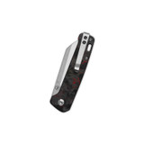 QSP Penguin V2 D2, 2 tone finish stonewash - satin, Handle: Red shredded CF overlay G10 QS130V2-F1