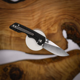 Attn2Detail Mark 3 Small, S35VN, Drop Point Rising Grind, Double Divot, Blackwash Titanium - View 2