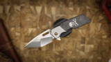 ATTN 2 DETAIL MARK 1 LARGE STONEWASH SATIN MAGNACUT, HISSATSU COMPOUND GRIND, INTEGRAL SKULL & CROSSBONE MARBLE CARBON FIBER