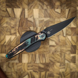 PROTECH KNIVES AVALON PEACE NEIGHBOR KNURLED SHIPWRECK, DLC BLACK MAGNACUT BLADE, BLACK LIP PEARL BUTTON