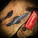 Chaves Knives Phase 229 - Brad Blount Design, Magnetic Integral, Black Satin PVD Drop Point Knife with Stonewash Finish and Red Label
