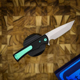 Chaves Knives Liberation Street SW PVD Linerlock Green Ti Blue Label Aluminum Knurled SW Tanto CK-2B2-2B9A-2D1-GR