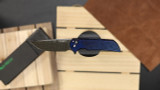 Protech Knives Mordax Nexus 17-4 Sapphire Blue Steel handles, Vegas Forge Ladder Damascus Blade, Abalone Button, Manual Folder