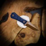 Auxiliary Manufacturing Pocket Bowie Fixed Blade Knife - Premium 14c28n Steel, Blue Micarta Handle & Rose Gold PVD Blade
