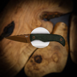 Auxiliary Manufacturing Karl Jr Fixed Blade Knife - Green Micarta Handle with Rose Gold Blade