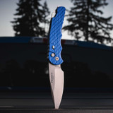 Protech Knives Tactical Response 4 Saber Grind Auto Folder with Steel Secondary Safety & Glass Breaker - Blue Feather Texture Handle, Stonewash MagnaMax Steel Blade, Deep Carry Clip T4105 F MM Blue