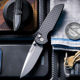 Protech Knives TR-3 INTEGRITY Manual Folding Knife - Relic Textured Black Handle, Stonewash Magnacut Blade, Double Thumbstuds & Deep Carry Clip INT1105