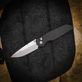 Protech Knives TR-3 INTEGRITY Manual Folding Knife - Relic Textured Black Handle, Stonewash Magnacut Blade, Double Thumbstuds & Deep Carry Clip