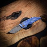 Hypercut Manufacturing Dharma Manual Knife S45VN - Blue Flame Anodized Titanium Frame & Scales, Precision Crosshatch Milling CCHM0286