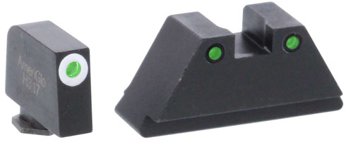 AmeriGlo GL152 Optic Compatible Sight Set for Glock XL Tall Green Tritium White Outline Front Sight-Green Tritium Black Outline Rear Sight TSW|136709