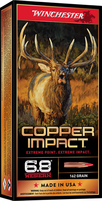Winchester Ammo X68WCLF Copper Impact 6.8Western 162gr Copper Extreme Point Lead Free 20 Per Box/10 Case TSW|142268