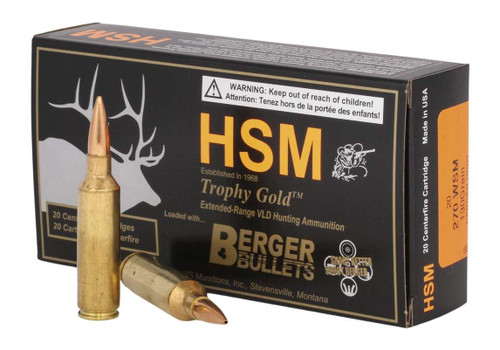 HSM 270WSM130VLD Trophy Gold Extended Range 270 WSM 130 gr Berger Hunting VLD Match 20 Per Box/ 25 Case TSW|82195