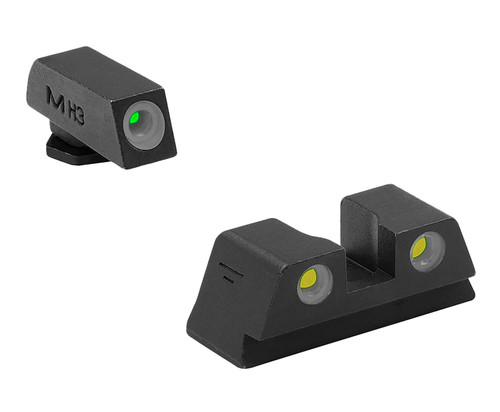 Meprolight USA 102203201 Tru-Dot Green Tritium White Outline Front Sight-Yellow Tritium White Outline Rear Sight Glock 42/43/43X/48 TSW|134475