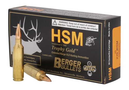 HSM 270WSM150VLD Trophy Gold Extended Range 270 WSM 150 gr Berger Hunting VLD Match 20 Per Box/ 25 Case TSW|82196
