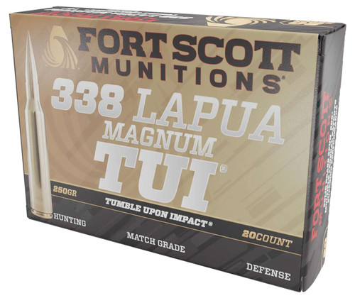 Fort Scott Munitions 338250SBV1 Tumble Upon Impact (TUI) Rifle 338LapuaMag 250gr Solid Copper Spun 20 Per Box/5 Case TSW|155065