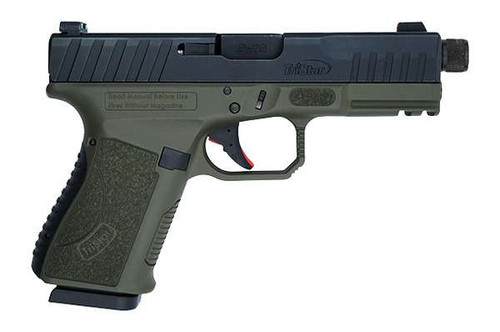 TriStar 85786 Apoc Pro 9mm Luger 15+1 4.50" Black Threaded Barrel, Black Cerakote Steel Optic Ready/Serrated Slide, OD Green Polymer Frame w/Picatinny Rail, Interchangeable Backstrap Grip TSW|198039