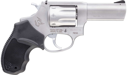 Taurus 2942M039 942 22 WMR 8rd 3" Barrel, Overall Matte Finish Stainless Steel & Finger Grooved Black Polymer Grip TSW|121964