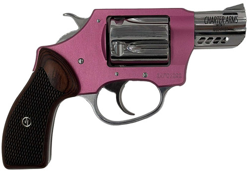 Charter Arms 53805 Coyote 380 ACP 5 Shot 2" High Polished Ported Barrel, High Polished Cylinder, Pink Aluminum Frame, Rosewood Checkered Grip, Exposed Hammer TSW|168521