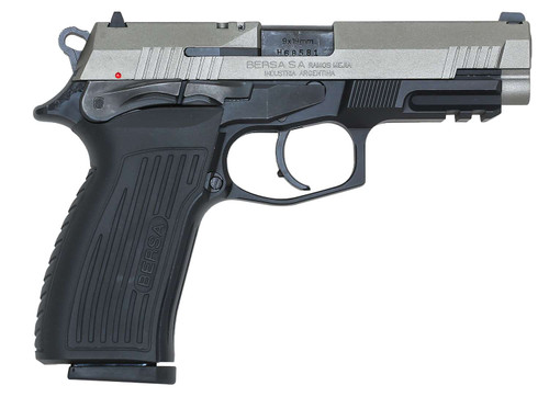 Bersa TPR9DT TPR Full Size Frame 9mm Luger 17+1, 4.30" Black Steel Barrel, Nickel Cerakote Serrated Steel Slide, Matte Black Aluminum Frame w/Picatinny Rail, Ambidextrous TSW|139441