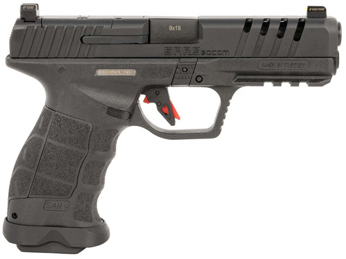 SAR USA SAR9SOCOMBL SAR9 SOCOM 9mm Luger 21+1 5.20" Black Steel Barrel, Black Steel Optic Ready/Ported/Serrated Slide, Black Polymer Frame w/Picatinny Rail, Interchangeable Backstrap Grip, Right Hand TSW|163202