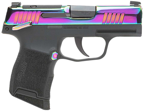 Sig Sauer 365380RBTMS P365 Micro-Compact 380 ACP 10+1 3.10" Black Carbon Steel Barrel, Rainbow Titanium Optic Ready/Serrated Slide, Black Steel Frame w/Rainbow Accents, Black Polymer Grips TSW|150130