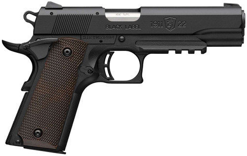 Browning 051065490 1911 Black Label Full Size Frame 22 LR 10+1 4.25" Stainless Steel Barrel, Matte Black Serrated Slide, Matte Black Polymer Frame w/Picatinny Rail, Brown Composite Grip TSW|176686