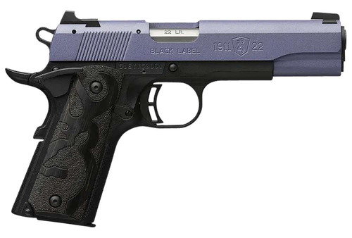 Browning 051893490 1911 Black Label Full Size Frame 22 LR 10+1, 4.25" Matte Stainless Steel Barrel, Crushed Orchid Cerakote Serrated Slide, Matte Black Polymer Frame w/Beavertail TSW|153082