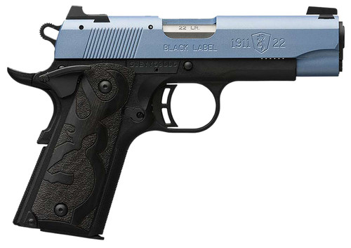 Browning 051898490 1911 Black Label Compact Frame 22 LR 10+1, 3.63" Matte Stainless Steel Barrel, Polar Blue Cerakote Serrated Slide, Matte Black Polymer Frame w/Beavertail, Black Laminate Wood Grip TSW|153081