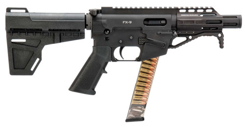 Freedom Ordnance FX9P4 FX-9 9mm Luger 31+1 4.50" Black Nitride Chromoly Steel Barrel Black Hard Coat Anodized Black KAK Shockwave Pistol Brace Black Polymer Grips Right Hand TSW|113630