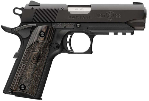 Browning 051817490 1911 Black Label Compact Frame 22 LR 10+1, 3.63" Stainless Steel Barrel, Matte Black Serrated Slide & Polymer Frame w/Beavertail & Picatinny Rail, Black Laminate Stippled Grip TSW|91939