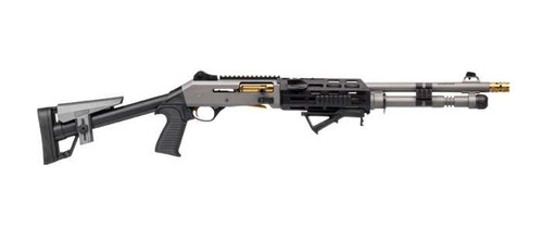 Panzer Arms PAM4NCSGGTMFSS M4 Pro AI 12 Gauge Semi-Auto 3" 5+1 18.50" Gray Ported Barrel, Gray w/ Gold Titanium Accents Aluminum Receiver w/Picatinny Rail, Skeleton Stock TSW|200767