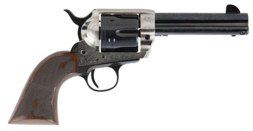 Cimarron PP410LSFW Frontier Pre-War 1896-1940 45 Colt (LC) 6 Shot, 4.75" Blued Steel Barrel, Blued Cylinder, Old Silver Engraved Steel Frame, Checkered Walnut Grip, Exposed Hammer TSW|103021