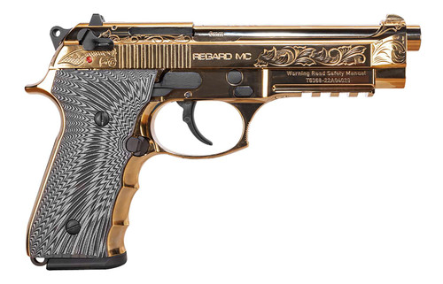 EAA GIRSAN 390088 Regard MC Deluxe 9mm Luger 18+1, 4.90" Stainless Steel Barrel, Gold Plated Serrated w/Engraving Steel Slide & Aluminum Frame w/Picatinny Rail, Black G10 Grip, Ambidextrous TSW|122645