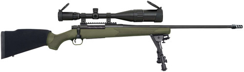 Mossberg 28122 Patriot Night Train 300 Win Mag Caliber with 3+1 Capacity, 24" Barrel, Matte Blued Metal Finish, OD Green Stock Right Hand Includes 6-24x50mm Scope & Bipod TSW|120458