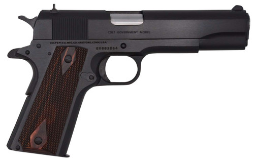 Colt Mfg O1911C 1911 Government 45 ACP 7+1, 5" Stainless National Match Barrel, Blued Serrated Steel Slide & Frame w/Beavertail Double Diamond Checkered Rosewood Grip TSW|113546