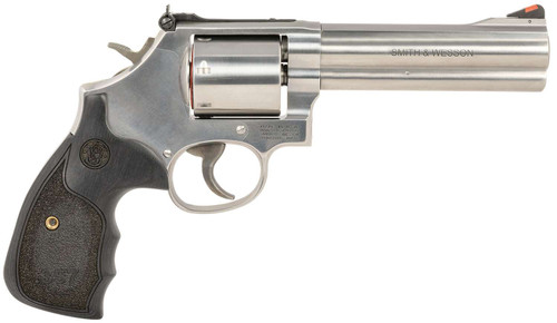 Smith & Wesson 150854 Model 686 Plus 38 S&W Spl +P, 357 Mag 7rd 5" Stainless Steel Barrel & Cylinder Satin Stainless Steel Frame with Black & Silver Custom Wood Grip & Red Ramp Front Sight TSW|23985