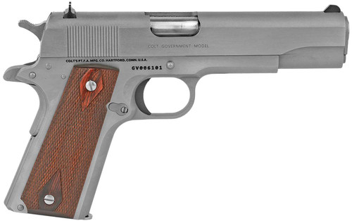 Colt Mfg O1911CSS38 1911 Government 38 Super 9+1 5" Stainless National Match Barrel, Serrated Stainless Steel Slide & Frame w/Beavertail, Diamond Checkered Rosewood TSW|119057
