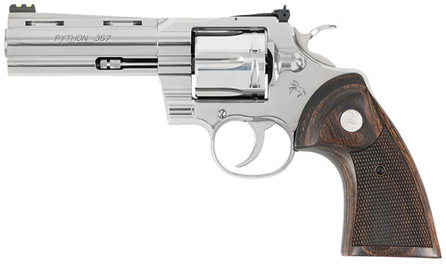 Colt Mfg PYTHONSP4WFTG Python Target 357 Mag/38 Special 6 Shot 4.25" Polished Stainless Steel Recessed Target Vent Rib Barrel, Cylinder & Frame, Walnut w/Medallion Grip, Exposed Hammer TSW|162751