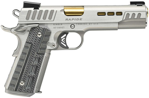 Kimber Mfg.,inc 3000420 Rapide Dawn 9mm Luger 9+1 5" Gold TiN Stainless Steel Barrel, Lightening Cut/Serrated Stainless Steel Slide, Stainless Steel Frame w/Beavertail, Black & Gray G10 Grip TSW|170506