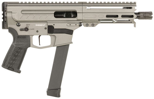 CMMG 99A68A2TNG Dissent MKGS 9mm Luger 33+1 6.50", Tungsten Gray Rec, Picatinny Brace Adapter, 5.50" M-LOK Handguard, Left Side Charging Handle, Zeroed Linear Comp, TriggerTech Trigger TSW|153769