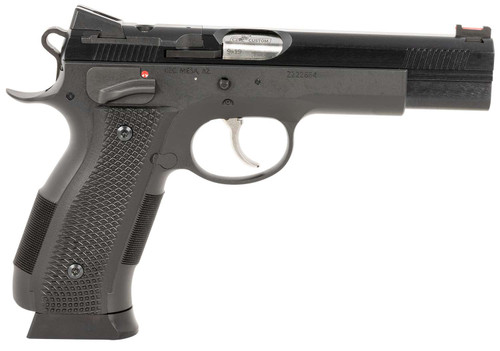 CZ-USA 91732 A01-SD 9mm Luger 19+1 4.93" Blued Match Grade Bull Barrel, Blued Optic Ready/Serrated Steel Slide, Blued Steel Frame w/Beavertail, Black Checkered Polymer Grip TSW|150415