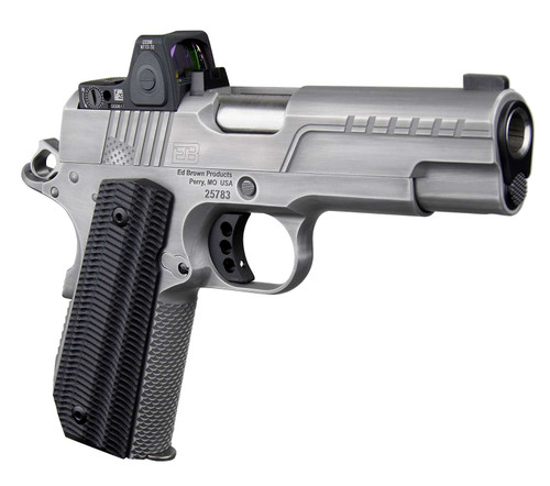 Ed Brown FX2SS FX2 45 ACP 7+1 4.25" Recessed Crown Barrel, Stainless Steel Engraved American Flag/Serrated Slide, Stainless Steel Frame, Trijicon RMRcc 3.25 MOA Sight TSW|129267