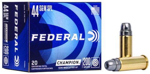 Federal C44SA Champion Training 44S&W Spl 200gr Semi Wadcutter Hollow Point 20 Per Box/25 Case TSW|67378