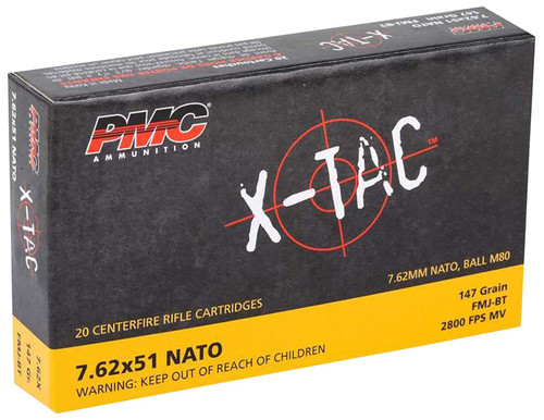 PMC 762X X-Tac 7.62x51mmNATO 147gr Full Metal Jacket Boat Tail 20 Per Box/25 Case TSW|132639
